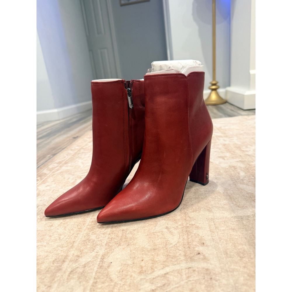 Sam Edelman Codie Ankle Booties Molten Red Leather, Block Heel 8.5